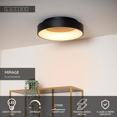 Lucide MIRAGE - Plafonnière - Ø 45 cm - LED Dimb. - 1x33W 2700K - Zwart